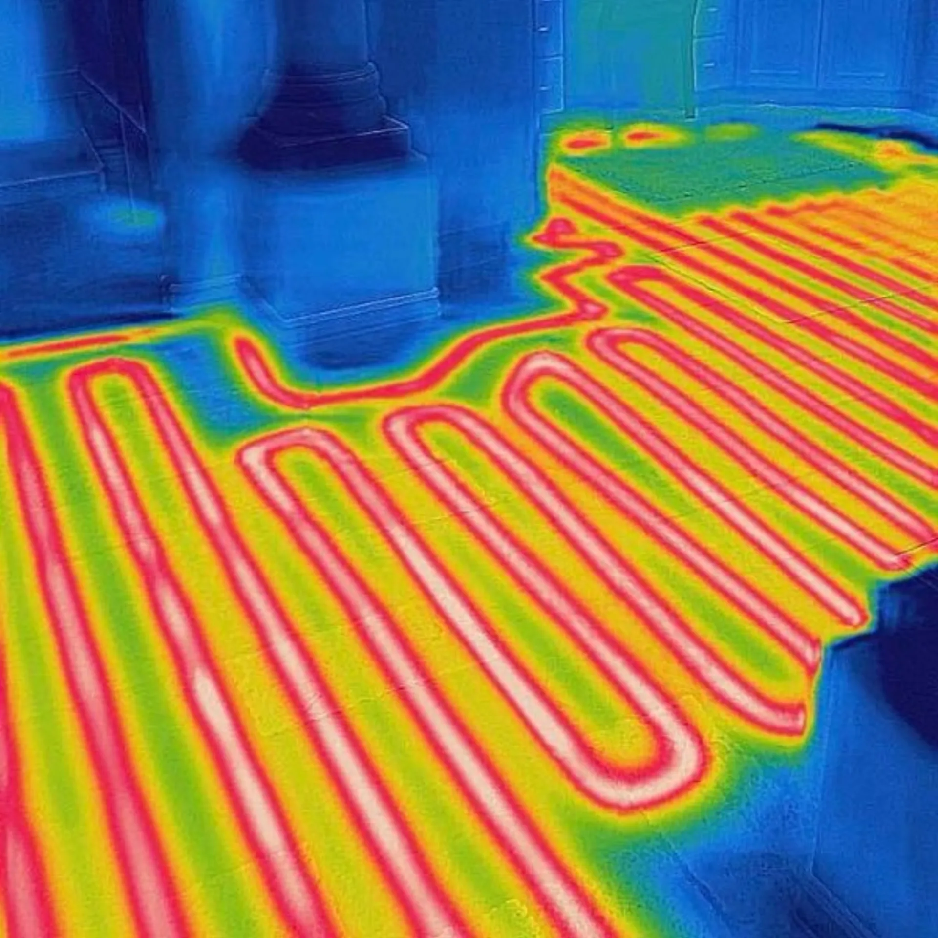 FLIR thermal image of radiant heated floor showing even heat distribution